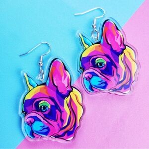 Bow-Wow Bling: Colorful Bulldog Dangle Earrings for Dog Lovers! NWT